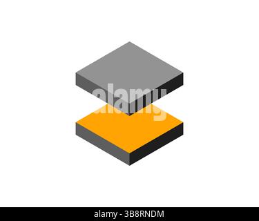 Motif isométrique abstrait avec cubes gris et orange empilés. Représente les couches, la croissance, la stabilité ou les blocs de construction. Idéal pour les présentations, Illustration de Vecteur