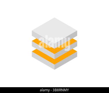 Pile isométrique abstraite de cubes gris et orange. Design minimaliste moderne, parfait pour la technologie, les affaires ou les concepts de croissance. Représente les calques, progr Illustration de Vecteur