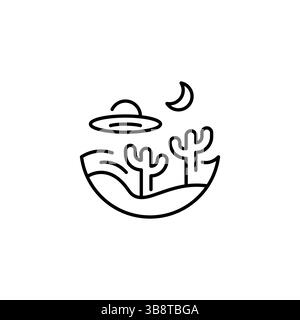 Icône minimaliste de la scène du désert d'OVNI Illustration de Vecteur