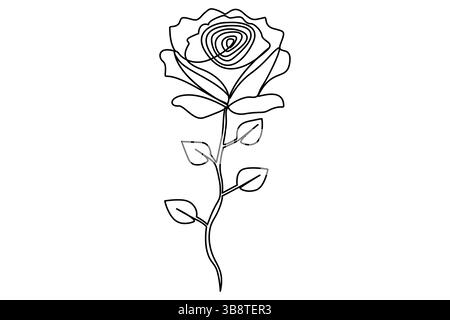 Dessin d'art à ligne unique continue de fleur de rose de l'illustration vectorielle de contour Illustration de Vecteur