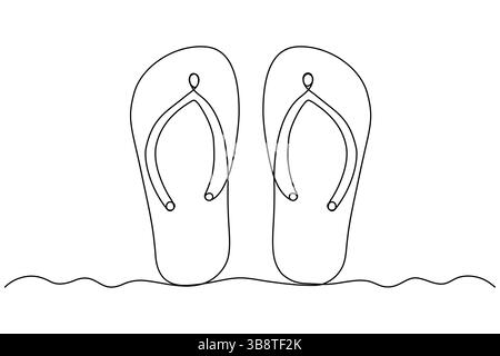 Pantoufles d'été en continu un dessin de ligne et sandales de pied flip flop illustration vectorielle de contour Illustration de Vecteur