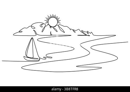 Coucher de soleil continu dessin d'une ligne de contour illustration vectorielle simple Illustration de Vecteur