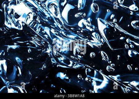 Texture de gel bleu abstrait avec des bulles d'air. Fond liquide d'eau transparent. Gros plan macro modèle fluide de surface lisse. Banque D'Images