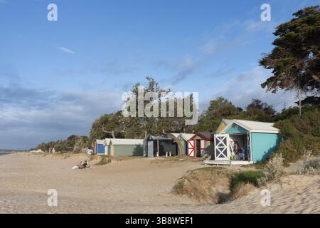 Cabanes de plage multicolores à Dromana Victoria, Australie, Océanie Banque D'Images