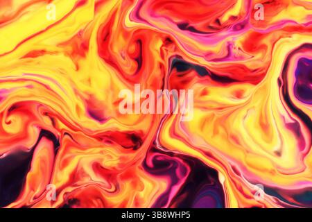 Fond de mélange de peinture liquide coloré abstrait. Motif artistique orange rouge vif et jaune avec texture marbrée. Concept artistique fluide créatif. Banque D'Images