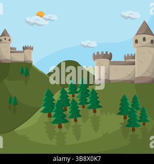 Châteaux sur les collines de montagne. Illustration vectorielle Illustration de Vecteur