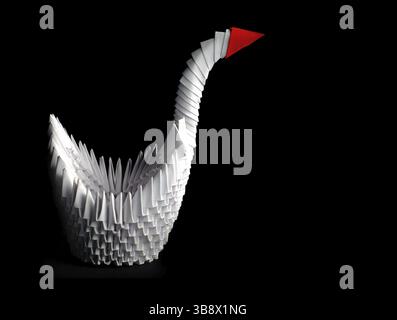 L'origami swan isolé sur fond noir Banque D'Images