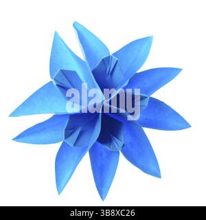 Flocon de neige à l'origami bleu isolé sur fond blanc Banque D'Images