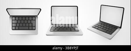 Maquette d'ordinateur portable. Ordinateur portable réaliste dans différentes positions isolé sur fond blanc. Illustration vectorielle Illustration de Vecteur
