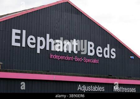 Devant du magasin Elephant Beds, Cardiff, pays de Galles du Sud. Prise 2025 printemps Banque D'Images