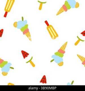 Motif de crème glacée sans couture. Cornet de crème glacée et popsicles sur un bâton. Illustration de Vecteur