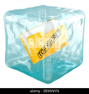 Dossier Top secret figé dans le glaçon, rendu 3D isolé sur fond blanc Banque D'Images