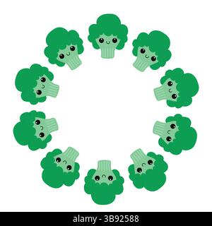 Couronne de brocoli avec le visage mignon. Cercle mignon avec brocoli kawaii. Illustration de Vecteur