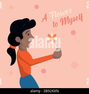 Fille tenant une fleur. Illustration vectorielle Illustration de Vecteur