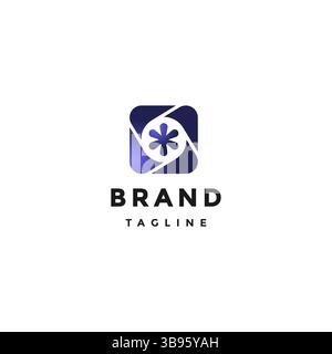 Conception simple du logo de la boîte de galerie d'appareils photo. Icône de fleur simple au milieu de la conception du logo de la boîte d'obturateur de l'appareil photo. Illustration de Vecteur