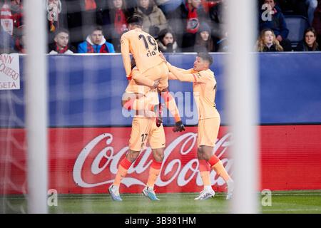 29 janvier 2023, PAMPELUNE, NAVARRE, ESPAGNE : Saul Niguez de l'Atletico de Madrid réagit après avoir marqué un but lors du match de la Liga Santander entre CA Osasuna et l'Atletico de Madrid à El Sadar le 29 janvier 2023, à Pampelune, Espagne. (Crédit image : © Ricardo Larreina/AFP7 via ZUMA Press Wire) Banque D'Images