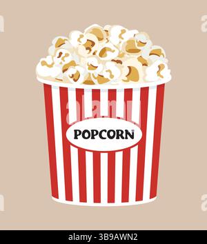 Pop-corn dans un seau rayé fast food pour regarder le cinéma. Illustration de Vecteur