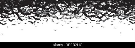 Fond blanc avec la silhouette noire de chauves-souris volantes floquer. Bannière d'Halloween Illustration de Vecteur