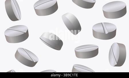 Un motif sans couture de pilules blanches. Antécédents médicamenteux. Illustration vectorielle fluide de pilules 3D blanches. Illustration de Vecteur