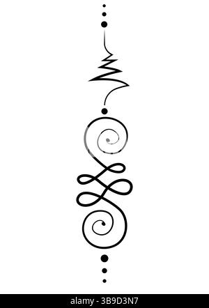 Symbole unalome, signe hindou ou bouddhiste représentant le chemin vers l'illumination. Icône yantras Tattoo. Dessin simple à l'encre noire et blanche, vecteur isolé Illustration de Vecteur
