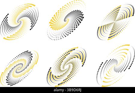 Formes elliptiques avec des motifs de points demi-teintes tourbillonnants en noir et jaune Illustration de Vecteur