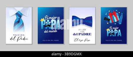 El mejor Papa, Feliz dia del Padre Espagnol Creative cartes de voeux ensemble. Traduction - meilleur papa au monde, bonne fête des pères. Conception d'affiches Illustration de Vecteur