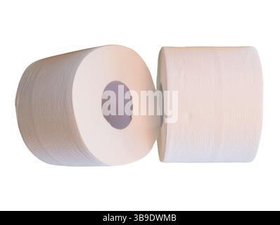 Deux rouleaux de papier de soie blanc ou de papier toilette sont isolés sur fond blanc avec chemin de découpage. Banque D'Images