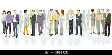 Hommes d'affaires debout ensemble illustration, isolé sur fond blanc Banque D'Images