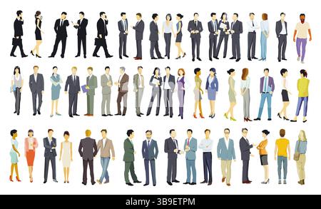 Un grand groupe de personnes ensemble, isolé sur un fond blanc. Illustration Banque D'Images