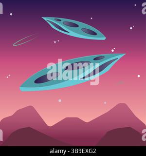 Vaisseaux extraterrestres au coucher du soleil. Illustration vectorielle Illustration de Vecteur