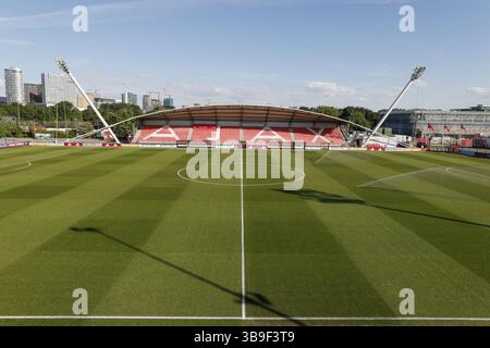 Amsterdam, pays-Bas. 09 mai 2025. AMSTERDAM, 09-05-2025, Sportpark de Toekomst, Néerlandais Keuken Kampioen Divisie football, saison 2024/2025, match entre Jong Ajax et LE TOP Oss, aperçu du stade crédit : Pro Shots/Alamy Live News Banque D'Images