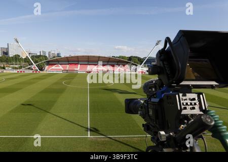 Amsterdam, pays-Bas. 09 mai 2025. AMSTERDAM, 09-05-2025, Sportpark de Toekomst, Néerlandais Keuken Kampioen Divisie football, saison 2024/2025, match entre Jong Ajax et LE TOP Oss, aperçu du stade crédit : Pro Shots/Alamy Live News Banque D'Images