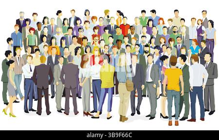 Un grand groupe coloré de personnes, illustration Banque D'Images
