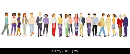 Un grand groupe coloré de personnes, illustration Banque D'Images