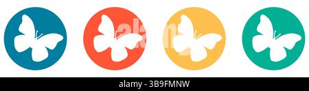 Les icônes en bleu rouge orange et vert montrent papillon Banque D'Images