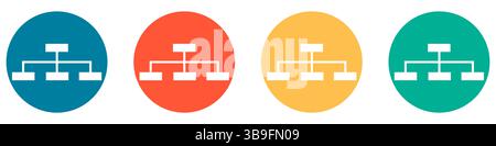 Les icônes bleu, rouge, orange et vert indiquent l'organigramme Banque D'Images