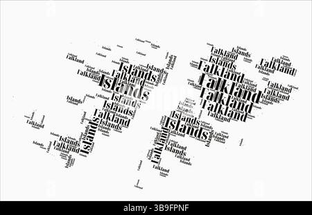 Régions de style de texte des îles Malouines. Pays région nomme les nuages de mots en anglais. Illustration vectorielle impressionnante. Illustration de Vecteur