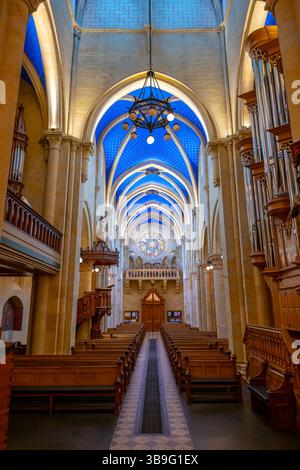 Intérieur de la belle cathédrale collégiale de Neuchâtel dans la ville de Neuchâtel, Canton Neuchâtel, Suisse. Banque D'Images