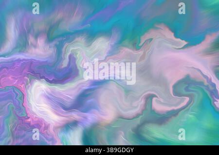 Un design abstrait fascinant aux motifs tourbillonnants dans des tons pastel doux. Le mélange harmonieux de roses, violets et verts crée un apaisement Banque D'Images