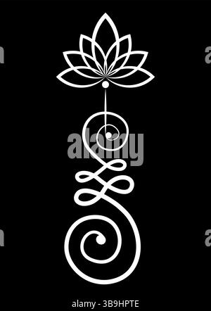 Symbole de fleur de lotus unalome, signe hindou ou ou bouddhiste représentant le chemin vers l'illumination. Icône Yantras Tattoo dessinée à la main. Encre noire et blanche simple Illustration de Vecteur