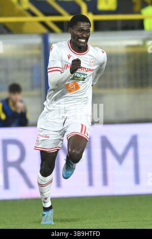 Castellamare di Stabia, Italie, 09 mai,2025 Gondo Diomande de A.C. Reggiana gesturs pendant la Serie BKT entre S.S. Juvestabia vs A.C. Reggiana :Agostino Gemito/ Alamy Live News Banque D'Images