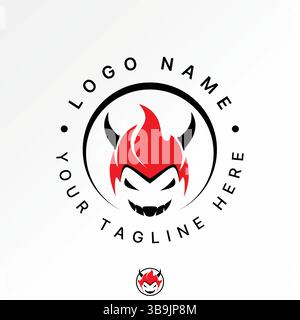 Conception de logo concept graphique créatif premium vecteur image stock top vendre tête face corne diable lucifer démon crâne satanique à gothique effrayant horreur en colère Illustration de Vecteur