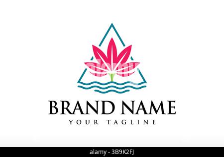 Tulipe Fleur dans un triangle logo Design, logo floral, logo de bien-être, logo esthétique spa, forme de triangle avec rivière d'eau de vague de mer, tulipe arbre vecteur Illustration de Vecteur