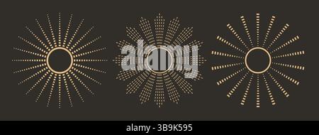 Soleil de Bohême doré, motif étoile. Symbole sacré magique abstrait, soleil rond. Illustration vectorielle. Illustration de Vecteur