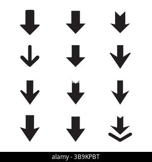 Ensemble d'icônes de silhouette de flèche vers le bas sur fond blanc Illustration de Vecteur