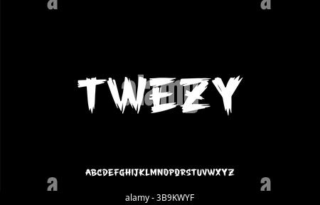 Twezy est une police de pinceau audacieuse dessinée à la main avec un style sauvage et énergique. Parfait pour les designs urbains, les affiches de musique, la marque streetwear, et edgy Illustration de Vecteur