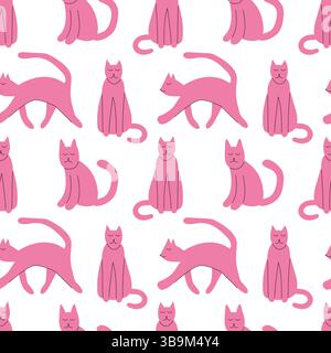 Motif sans couture chat rose Illustration de Vecteur