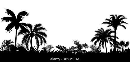 Bordure de cadre sans couture silhouettes noires de palmier Illustration de Vecteur