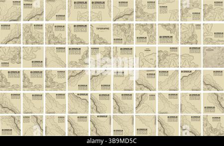Jeu de vecteurs de texture de motif topographique. Topographie vectorielle des contours gris. Illustration vectorielle de la topographie géographique des montagnes. Carte sur vecteur terrestre Illustration de Vecteur