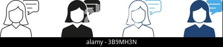 Ligne de femme et icône Silhouette avec bulle de parole, consultation ou discussion, assistance à la clientèle et icône de communication. Contour modifiable. Isolé Illustration de Vecteur